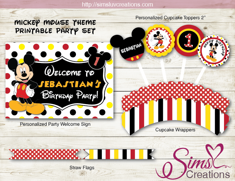 MICKEY MOUSE THEME PARTY SUPPLIES  DISNEY PARTY PRINTABLES DECORATION –  Sims Luv Creations
